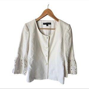 $240 Nipon Boutique Linen Blend Blazer Jacket Women 6 Lace Flare Sleeve Eyelet